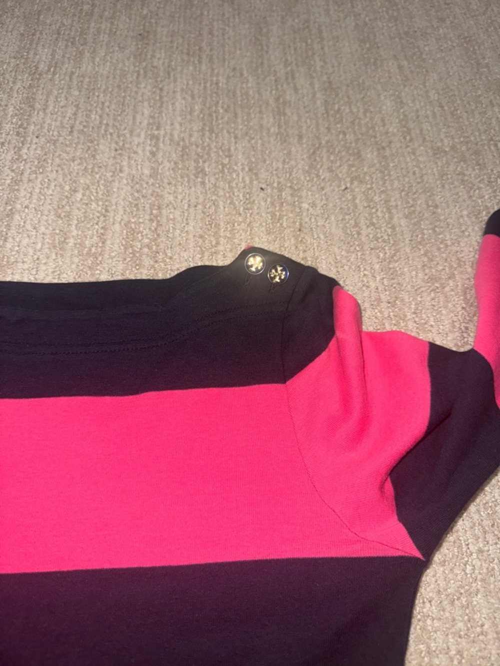 Tory Burch Womens Size S Pima Cotton Striped Pink/Navy Blue Boatneck Top - Picture 7 of 10